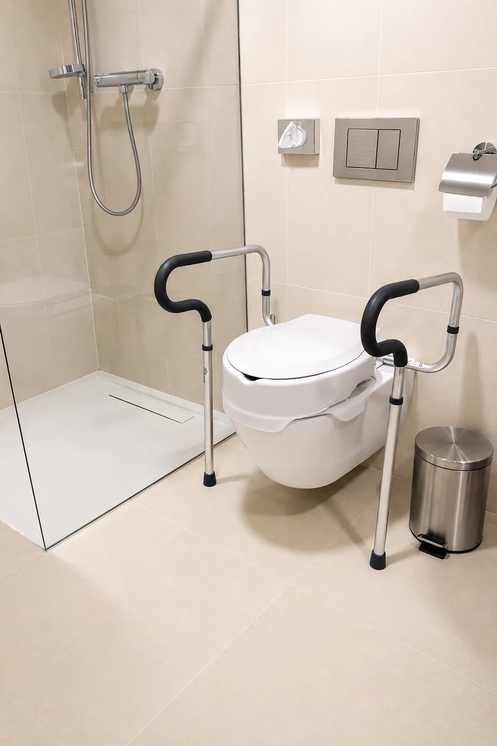 WC se sklopnými madly a zvýšeným sedátkem